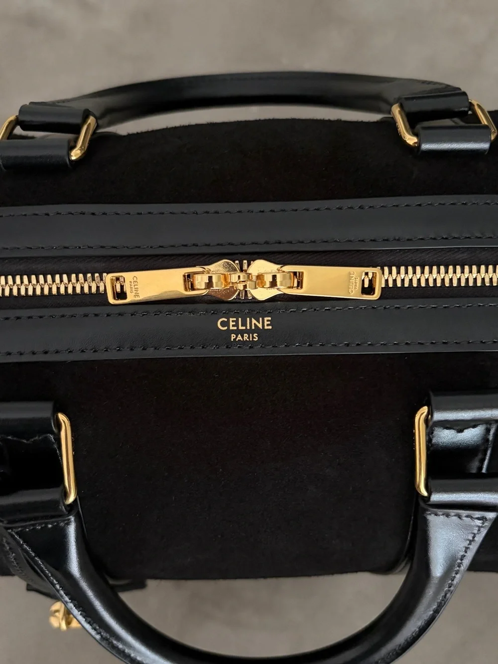 Celine Large Boston Bag in Black Suede